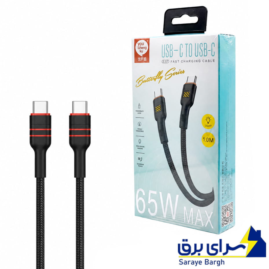 خرید کابل شارژ دو سر تایپ سی یوشنکو مدل YouShengKu K-67 USB-C TO USB-C 65W طول 1 متر