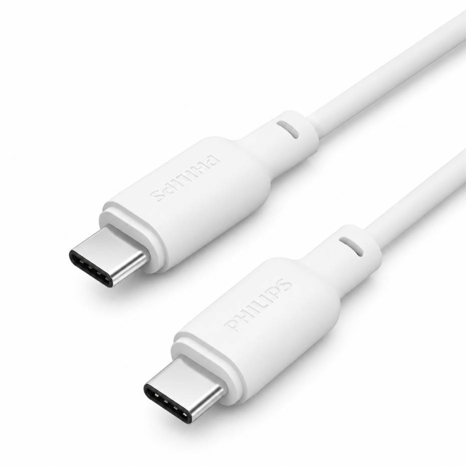 قیمت کابل شارژ دو سر تایپ سی فیلیپس مدل PHILIPS DLC6541CW سفید طول 1.2 متر