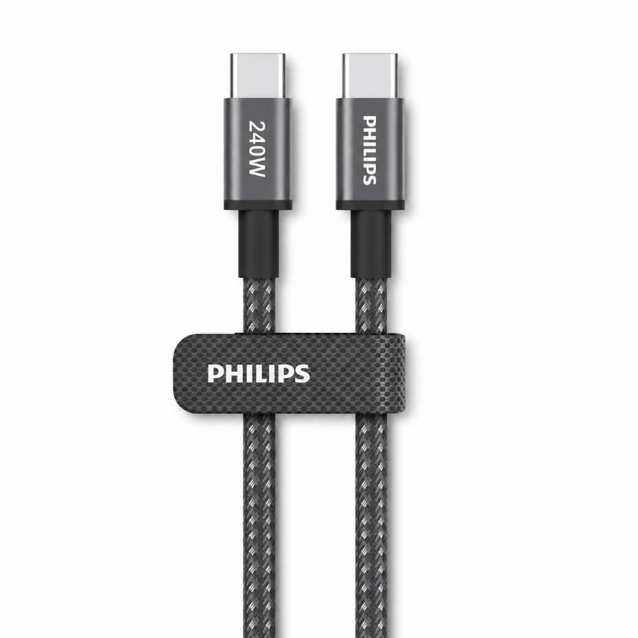 مشخصات کابل شارژ دو سر تایپ سی فیلیپس مدل PHILIPS DLC7060C USB-C to USB-C 240W مشکی طول 2 متر