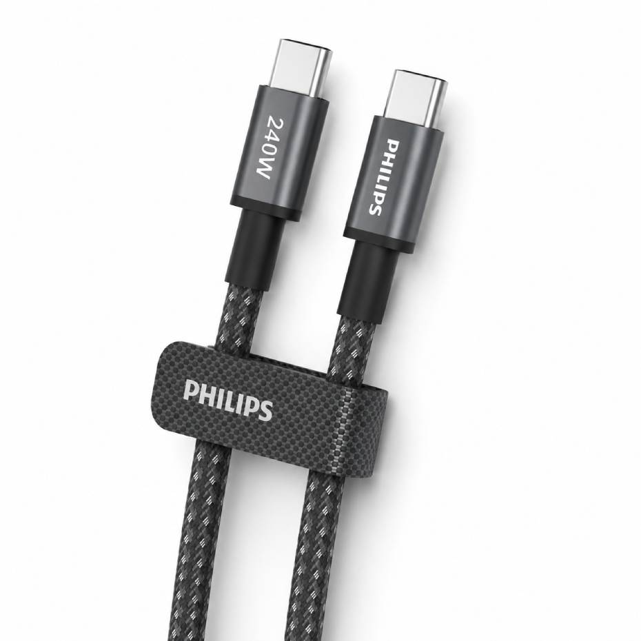 قیمت کابل شارژ دو سر تایپ سی فیلیپس مدل PHILIPS DLC7060C USB-C to USB-C 240W مشکی طول 2 متر