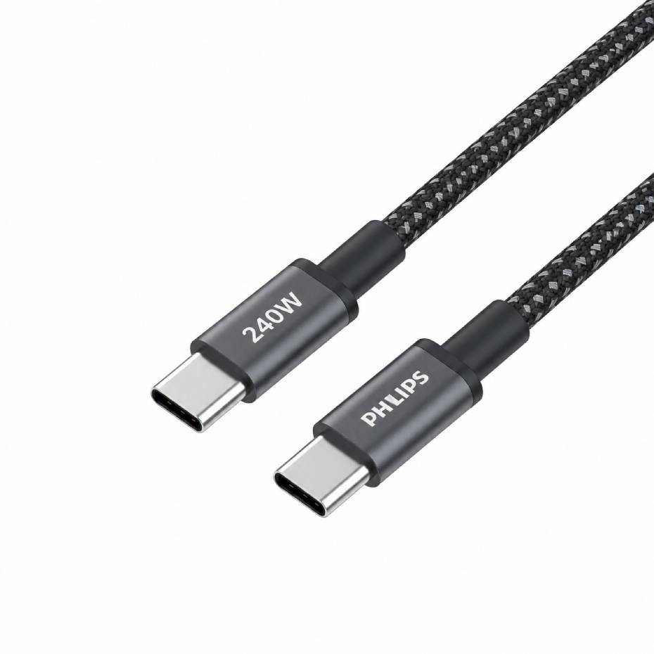 مشخصات کابل شارژ دو سر تایپ سی فیلیپس مدل PHILIPS DLC7030C USB-C to USB-C 240W مشکی طول 1 متر
