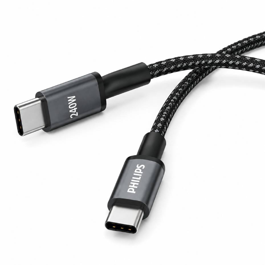 قیمت کابل شارژ دو سر تایپ سی فیلیپس مدل PHILIPS DLC7030C USB-C to USB-C 240W مشکی طول 1 متر