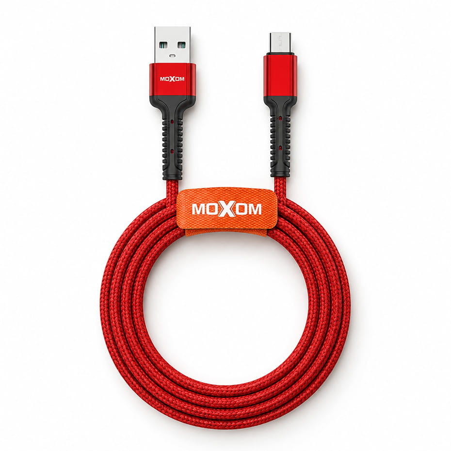 قیمت کابل شارژ میکرو موکسوم مدل MOXOM KH-20m MICRO بدون پک قرمز طول 2 متر