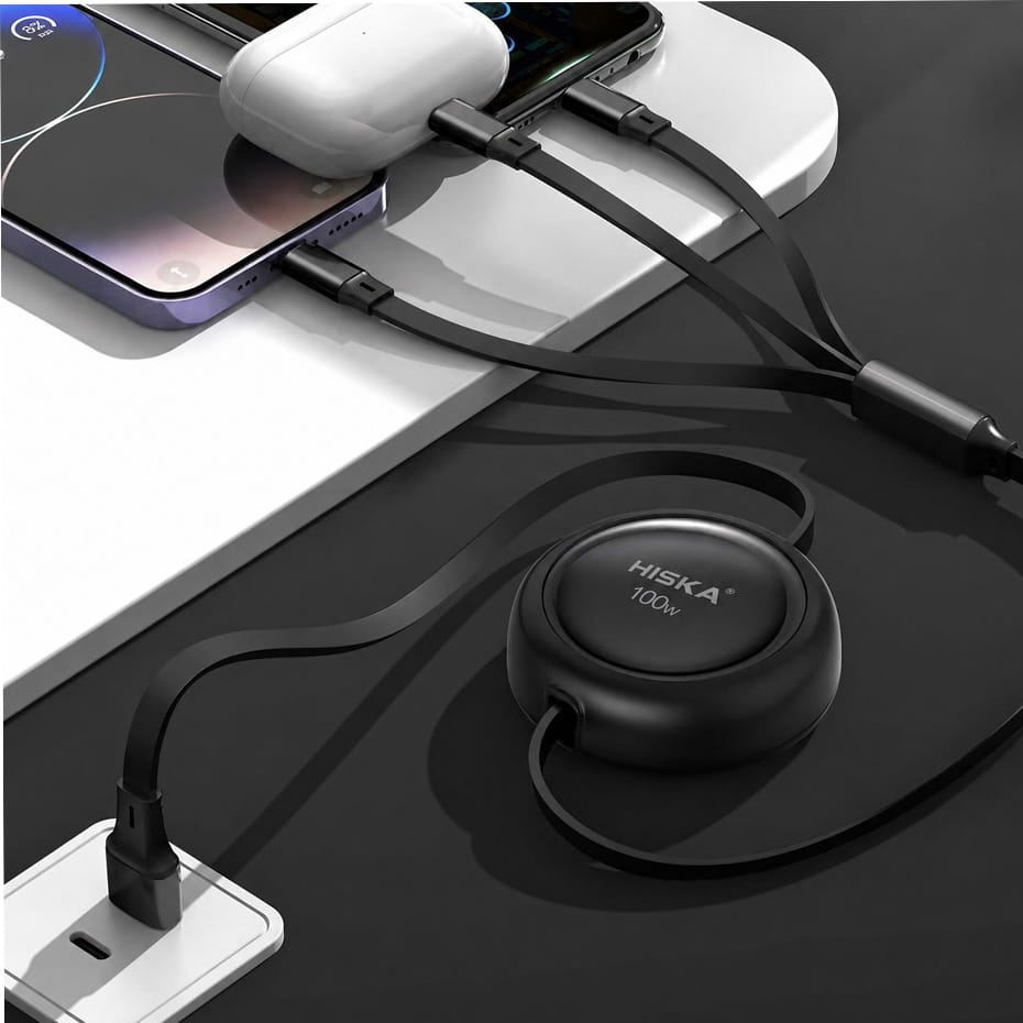 کابل شارژ چند کاره هیسکا مدل HISKA LX-34 3 IN 1 مشکی