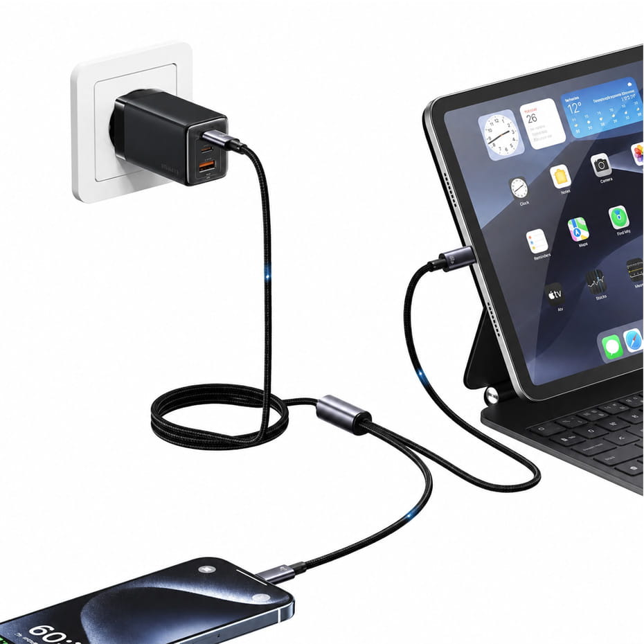 کابل شارژ چند کاره یوسمز مدل USAMS SJ740 2 IN 1 72W مشکی