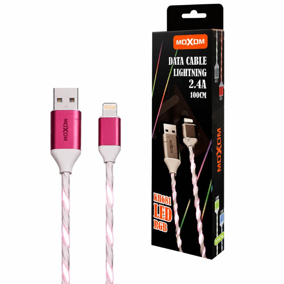 مشخصات کابل شارژ لایتنینگ موکسوم مدل MOXOM KH-68 LED IPHONE طول 1 متر