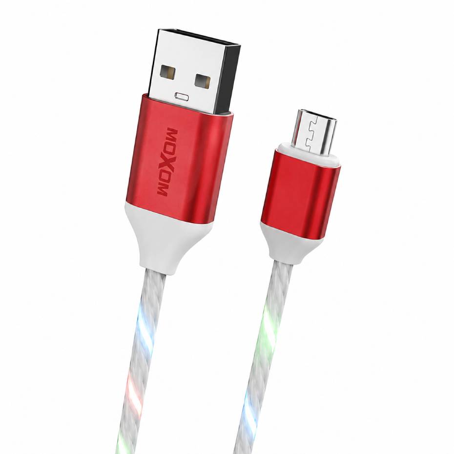 مشخصات کابل شارژ میکرو موکسوم MOXOM KH-68 LED MICRO صورتی طول 1 متر