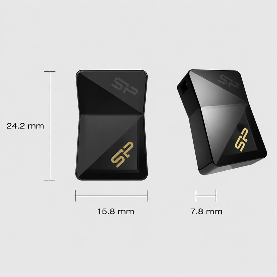 ابعادفلش سیلیکون پاور مدل SiliconPower Jewel J08 64G مشکی گارانتی رها گستر