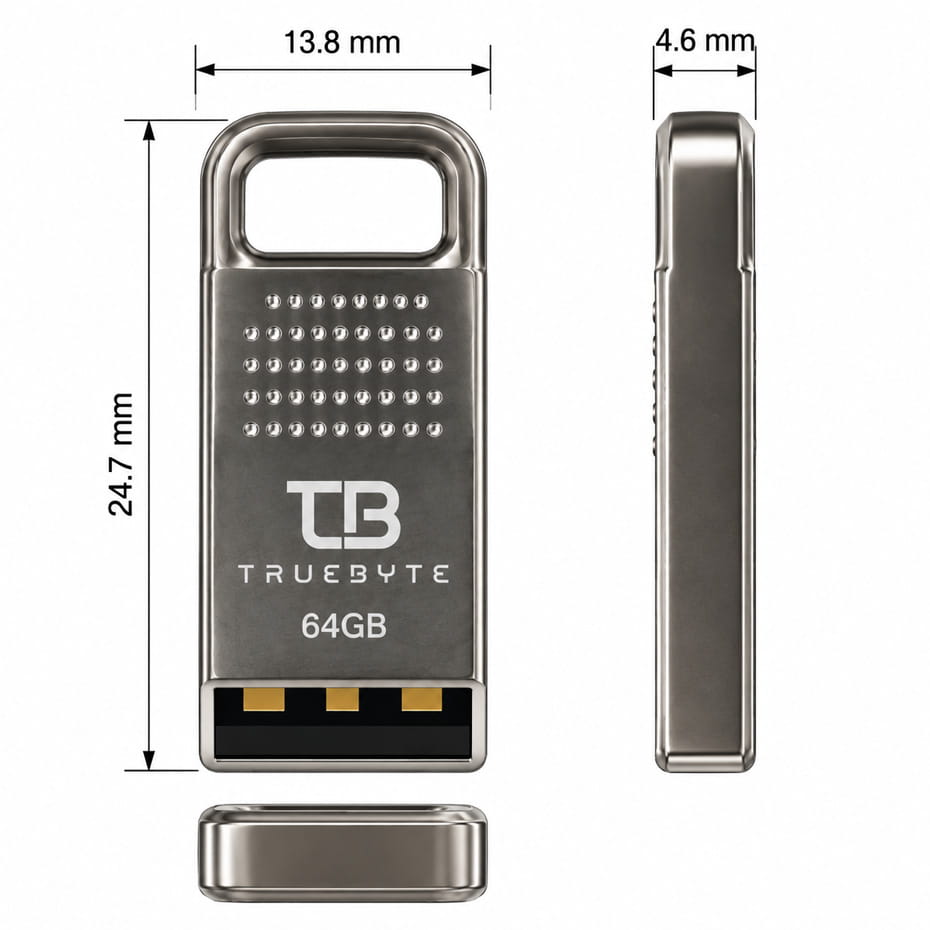 ابعاد فلش تروبایت 64 گیگ مدل TRUEBYTE T4 گارانتی مادام العمر