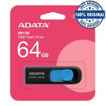 فلش 64 گیگ ای دیتا مدل ADATA UV128 آبی مشکی