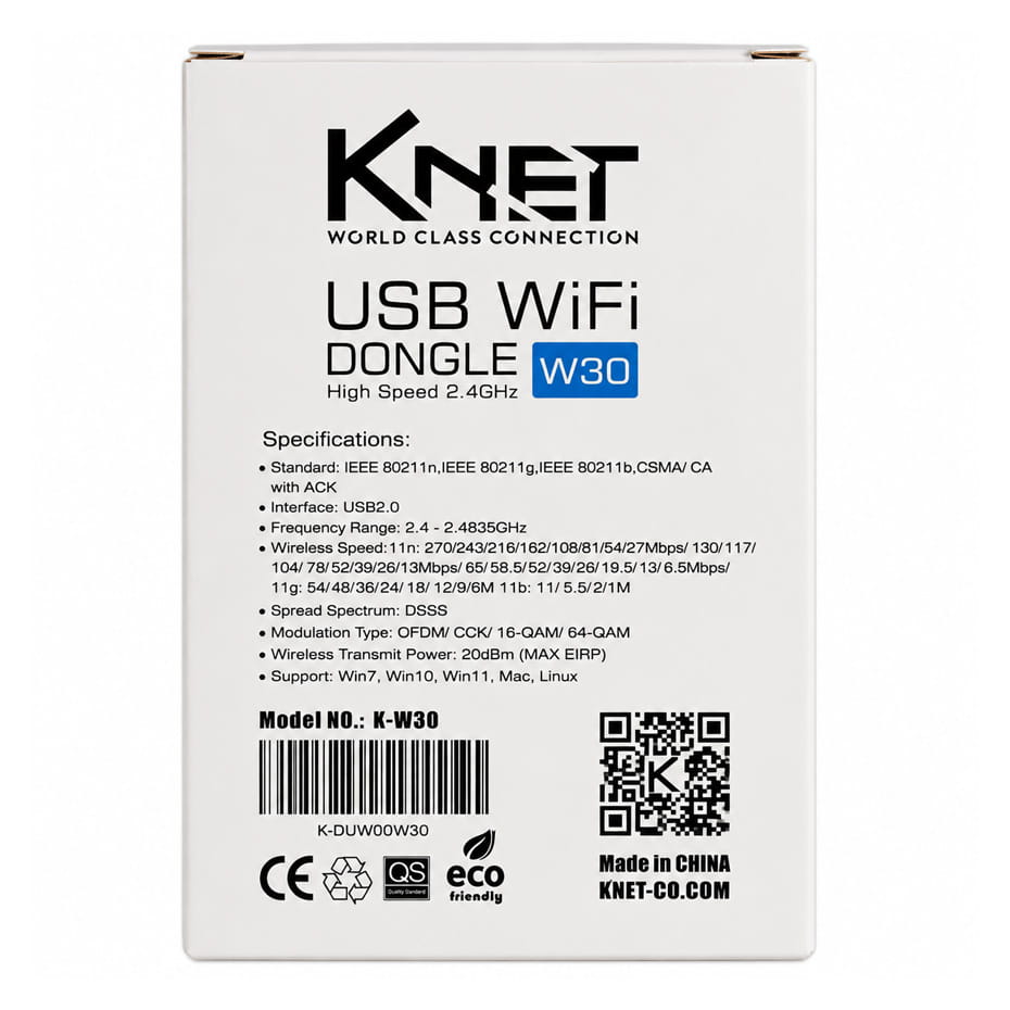 مشخصات کارت شبکه USB 2.0 بی سیم کی نت مدل KNET K-DUWOOW30 W30 300Mbps
