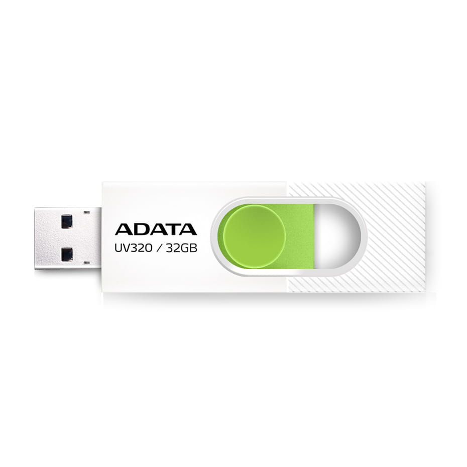 ابعاد فلش 32 گیگ ای دیتا مدل A-DATA UV320 سفید سبز
