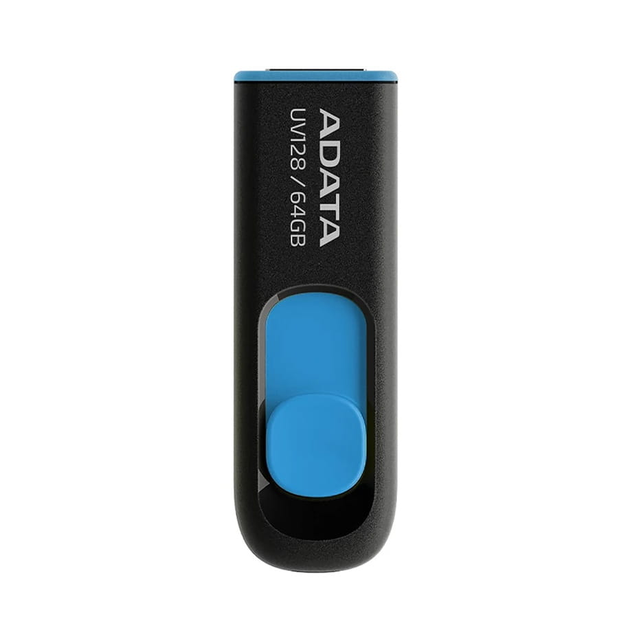 ابعاد فلش 64 گیگ ای دیتا مدل ADATA UV128 آبی مشکی