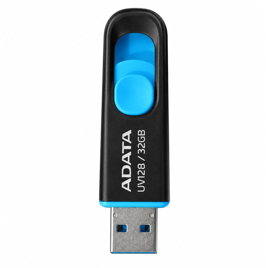 ابعاد فلش 32 گیگ ای دیتا مدل ADATA UV128 آبی مشکی