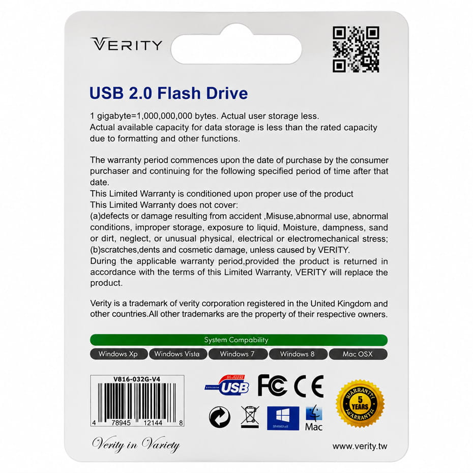مشخصات فلش 32 گیگ وریتی مدل VERITY V816 USB 2.0