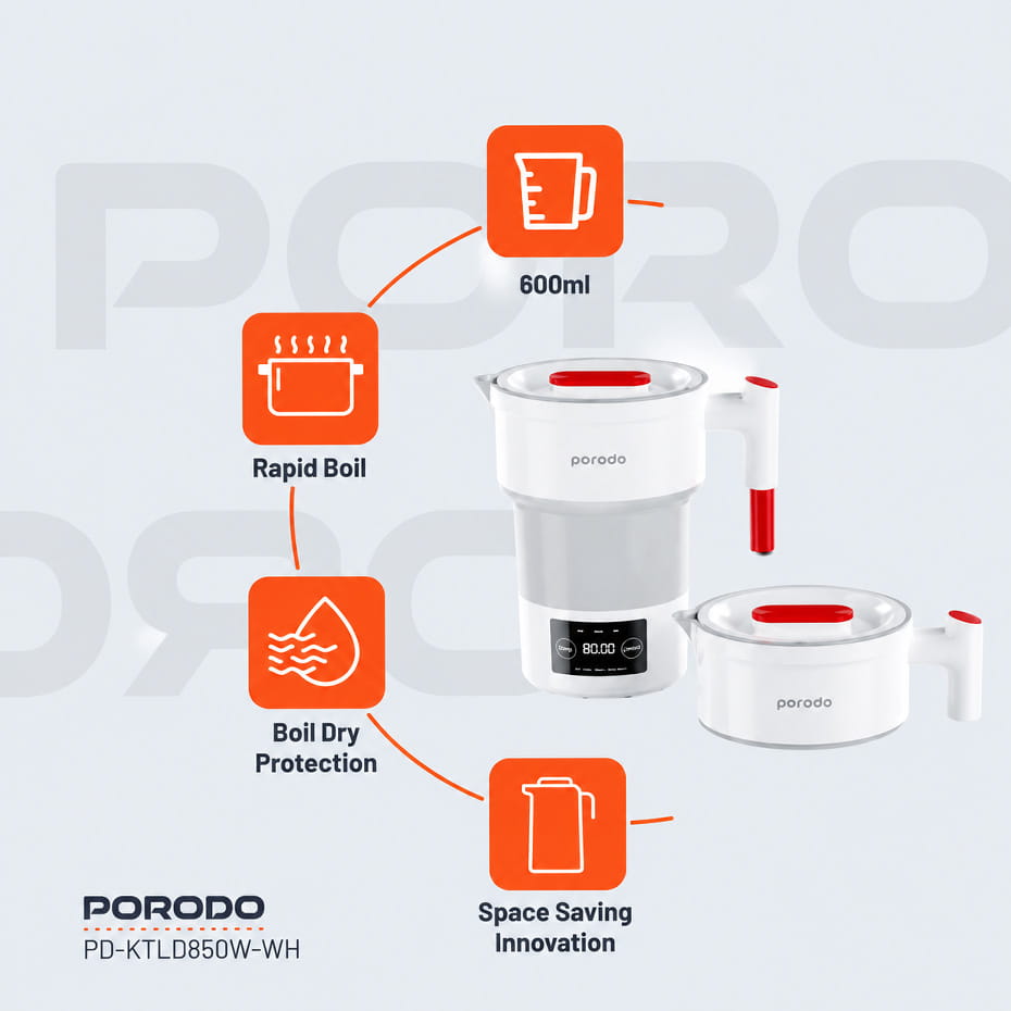 مشخصات کتری برقی پرودو مدل PORODO PD-KTLD850W-WH Portable Folding