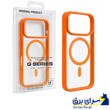 قیمت قاب اپل مدل Q SERIES Mag safe IPHONE 17 Pro شفاف دور نارنجی