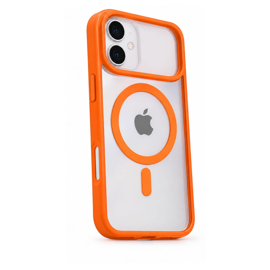 خرید قاب اپل مدل Q SERIES Mag safe IPHONE 17 Pro شفاف دور نارنجی