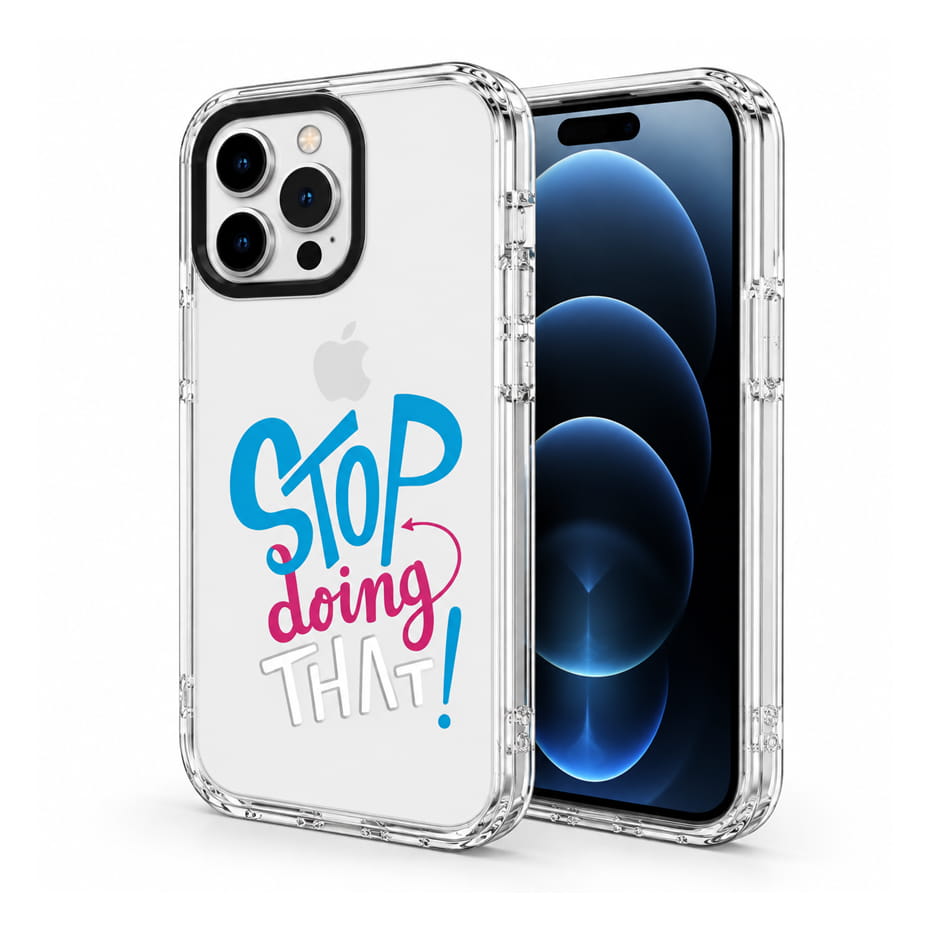 خرید قاب آنتی شوک اپل مدل STOP IPHONE 17 شفاف