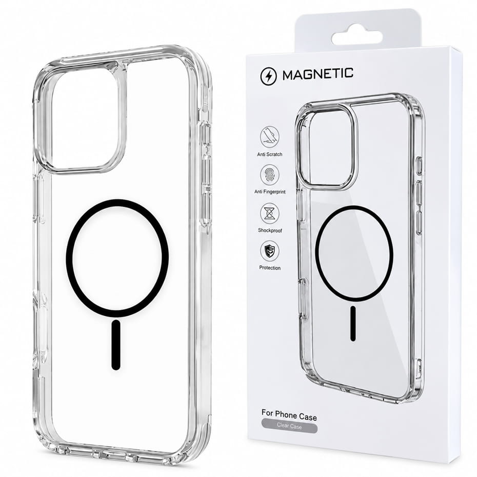 قیمت قاب مگنتی آیفون مدل MAGNETIC IPHONE 16 Pro Max شفاف مگ سیف مشکی