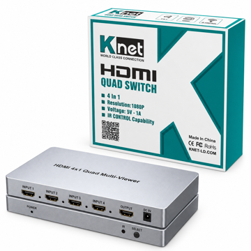 خرید دیتا سوئیچ کواد HDMI کی نت مدل KNET K-SWHDQ004 Multi Viewer 4 IN 1