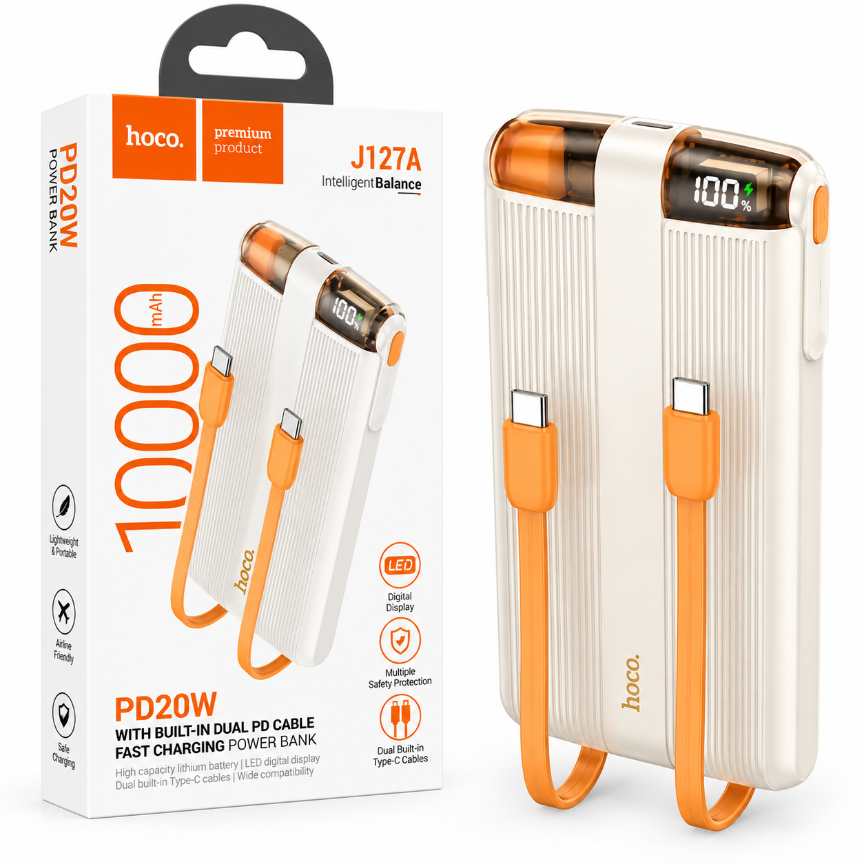 خرید پاوربانک هوکو مدل HOCO J127A 10000mAh 20W سفید نارنجی