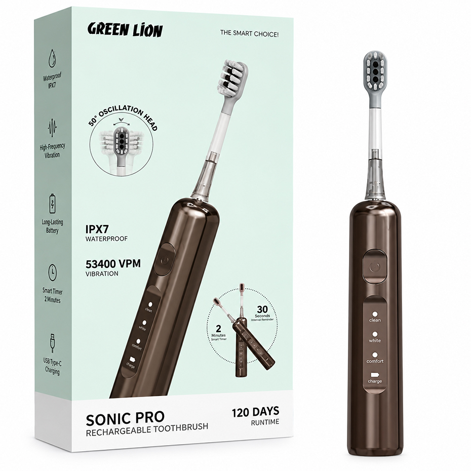 قیمت مسواک شارژی گرین لاین مدل GREEN LION GNGTB14TBBR SONIC PRO قهوه ای