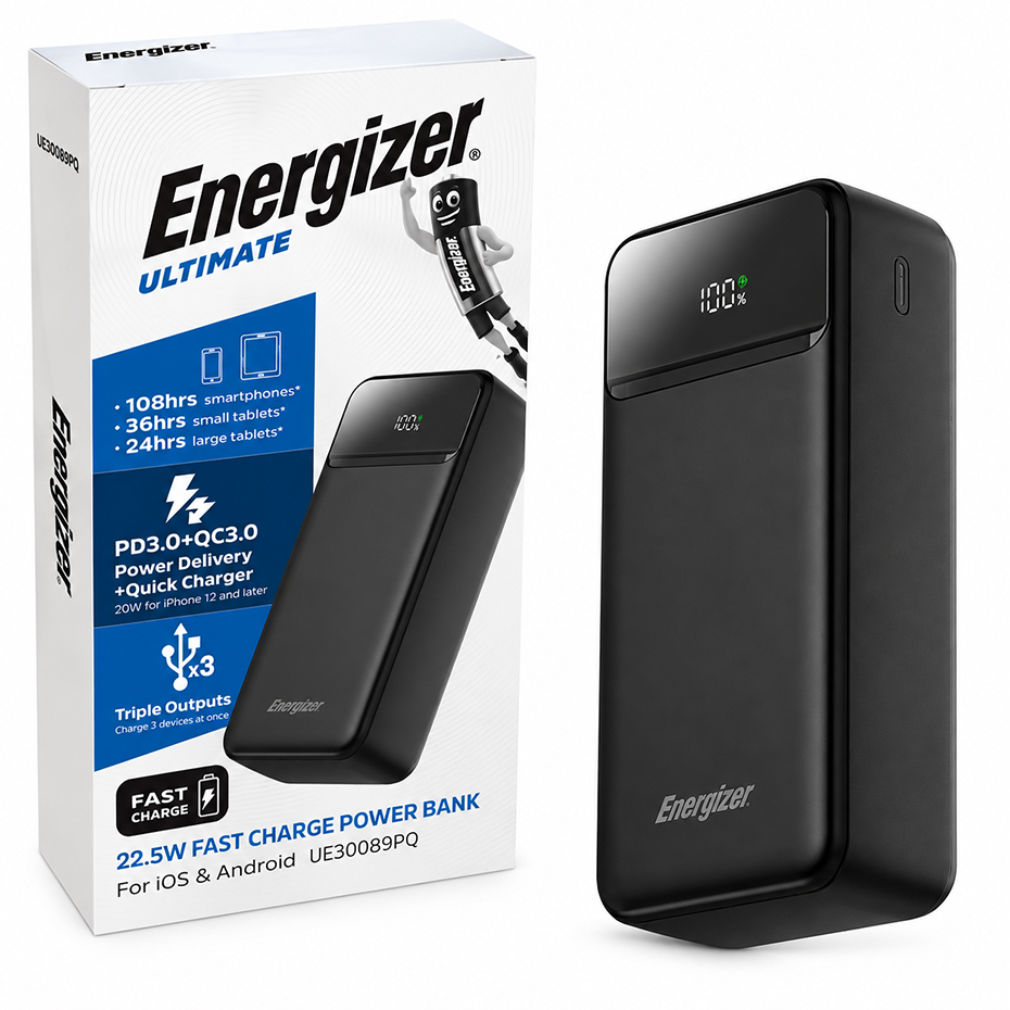 قیمت پاوربانک انرجایزر مدل Energizer UE30089PQ 30000mAh 22.5W مشکی