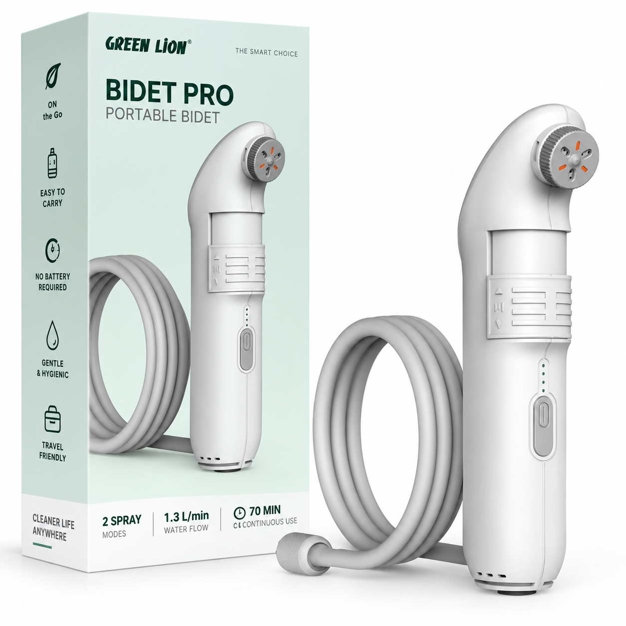 خرید دوش و بیده شارژی پرتابل مسافرتی گرین لاین مدل GREEN LION GPB-06 Bidet Pro GNBIDPROWH