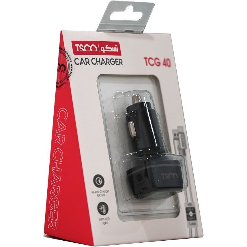 شارژر فندکی تسکو مدل TSCO TCG 40 مشکی همراه کابل