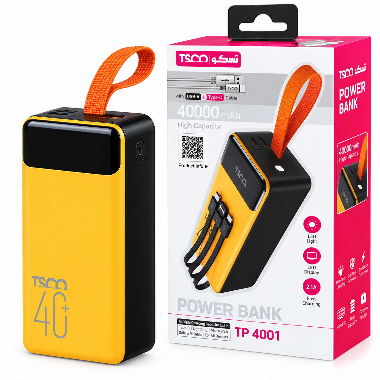 خرید پاوربانک تسکو مدل TSCO TP 4001 40000mAh 22.5W مشکی زرد