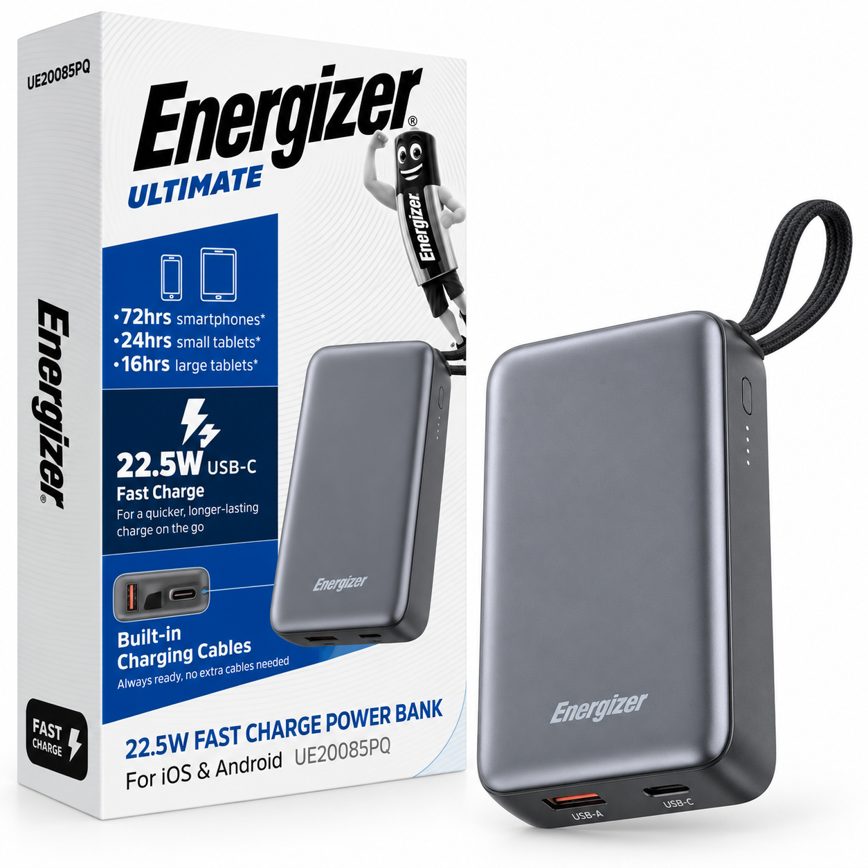 خرید پاوربانک انرجایزر مدل Energizer UE20085PQ 20000mAh 22.5W طوسی