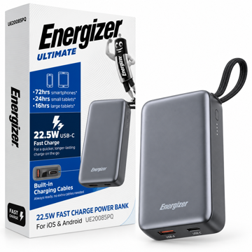 خرید پاوربانک انرجایزر مدل Energizer UE20085PQ 20000mAh 22.5W طوسی