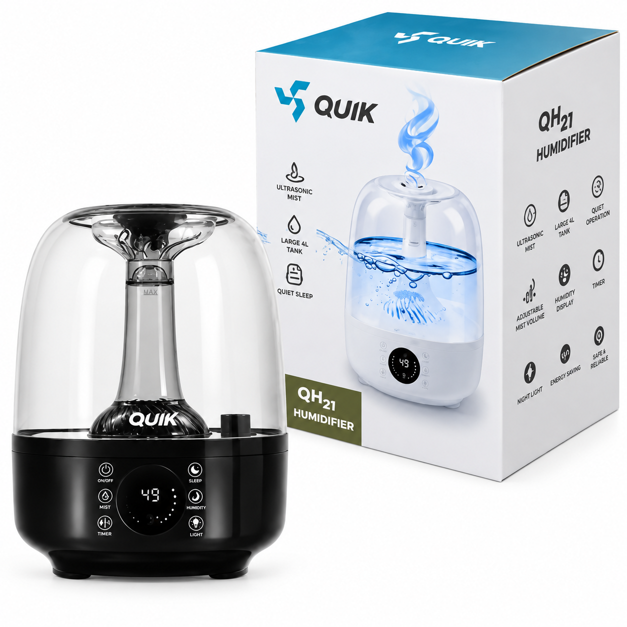 خرید دستگاه بخور و رطوبت ساز اولتراسونیک هوشمند کوئیک مدل QUIK QH21 مشکی