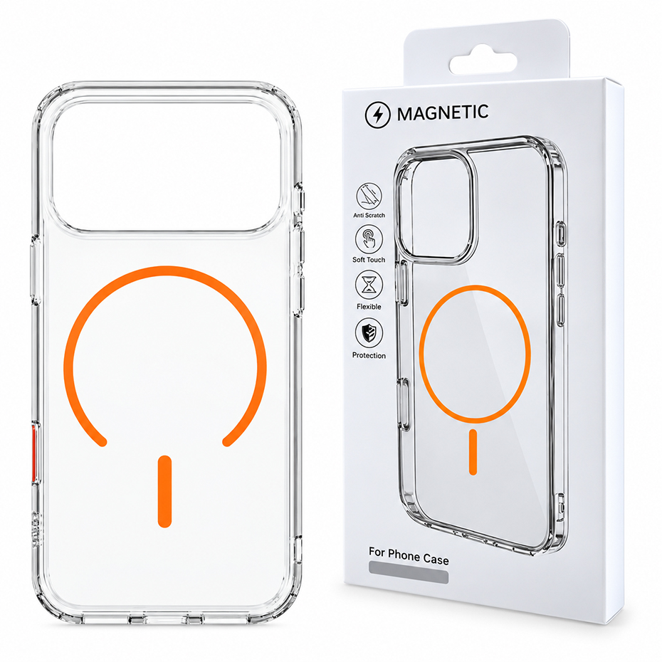 مشخصات قاب مگنتی آیفون مدل MAGNETIC IPHONE 17 Pro شفاف مگ سیف