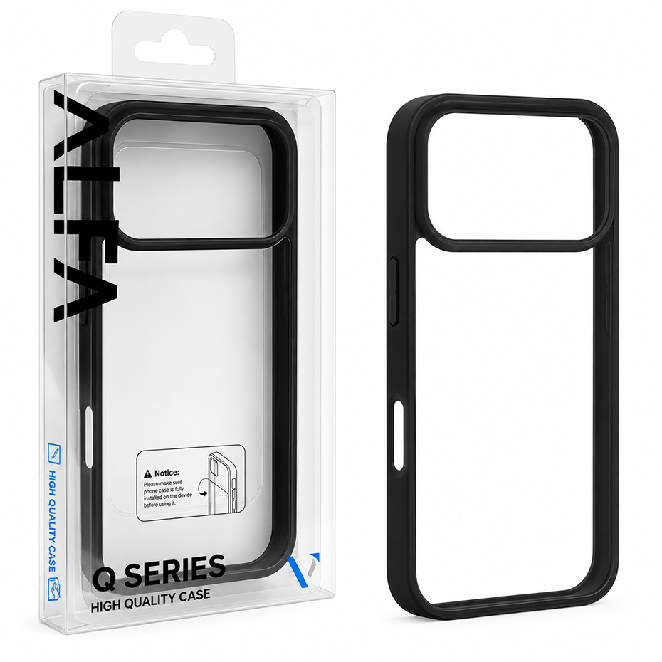 قیمت قاب اپل 17 Pro شفاف دور مشکی Q Series ALFA
