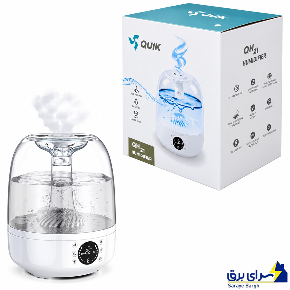 دستگاه بخور و رطوبت ساز اولتراسونیک هوشمند کوئیک مدل QUIK QH21 مشکی