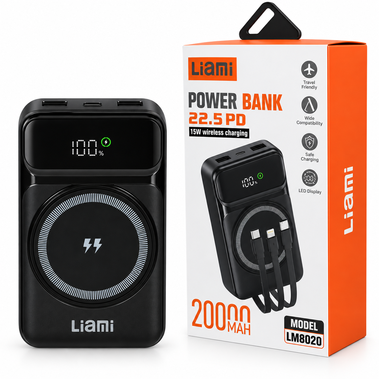 خرید پاوربانک وایرلس لیامی مدل LIAMI LM8020 20000mAh 22.5W مشکی