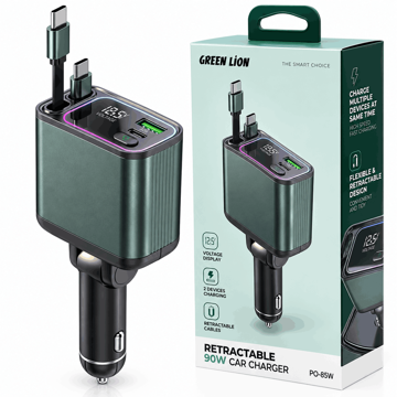 شارژر فندکی گرین لاین مدل GREEN LION GNRCC90WGN RETACTABLE PD 90W