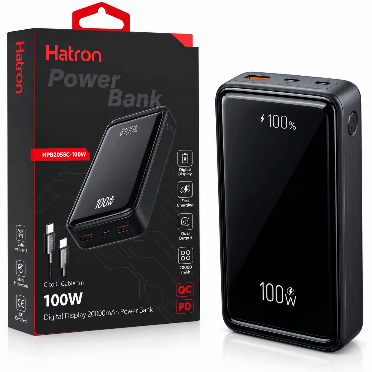  خرید پاوربانک هترون مدل Hatron HPB2055G 20000mAh 100W مخصوص لپ تاپ