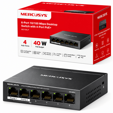 قیمت هاب سوئیچ 6 پورت مرکوسیس مدل MERCUSYS MS106LP 6-Port Desktop PoE Switch, 40W
