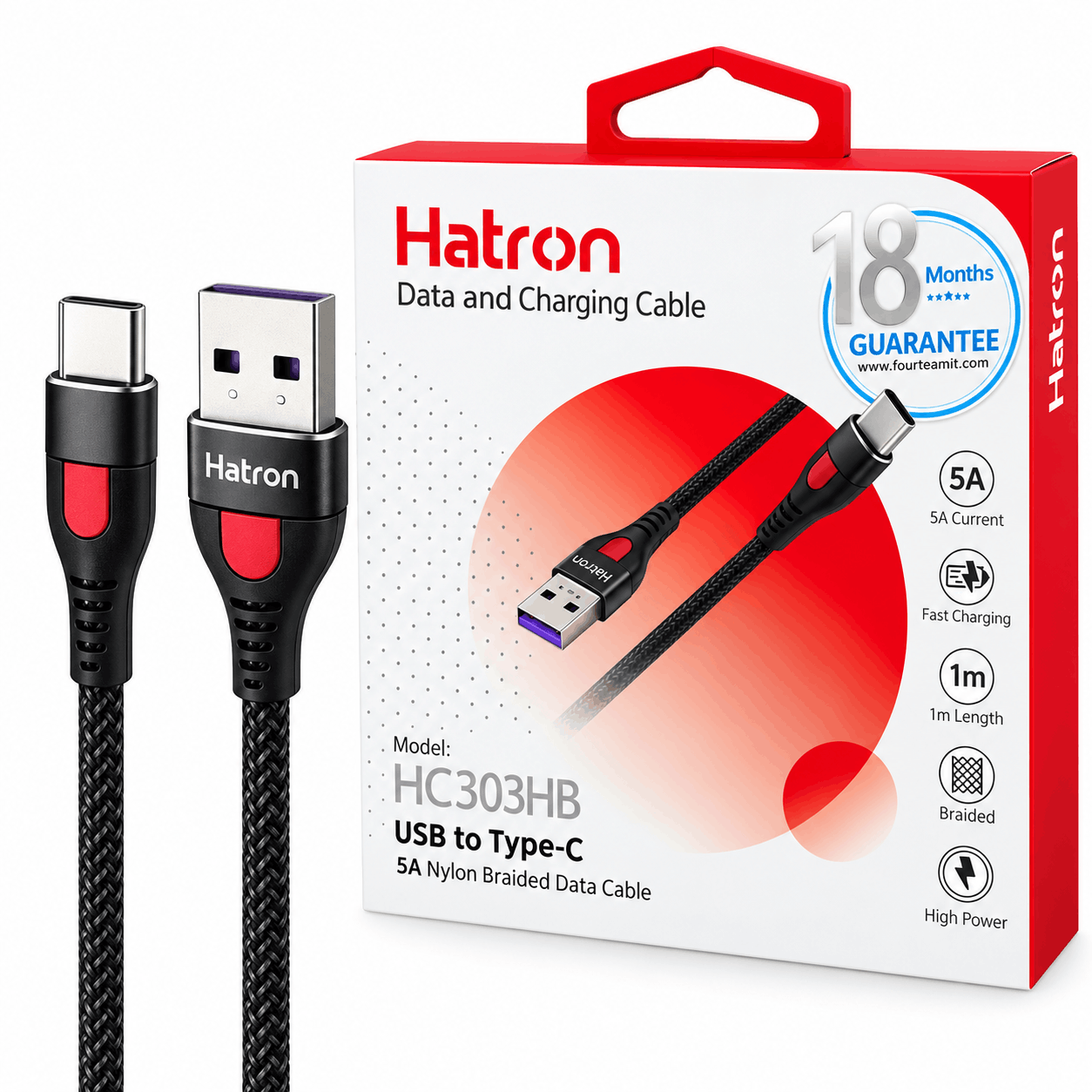 قیمت کابل تایپ سی هترون مدل Hatron HC303HB مشکی