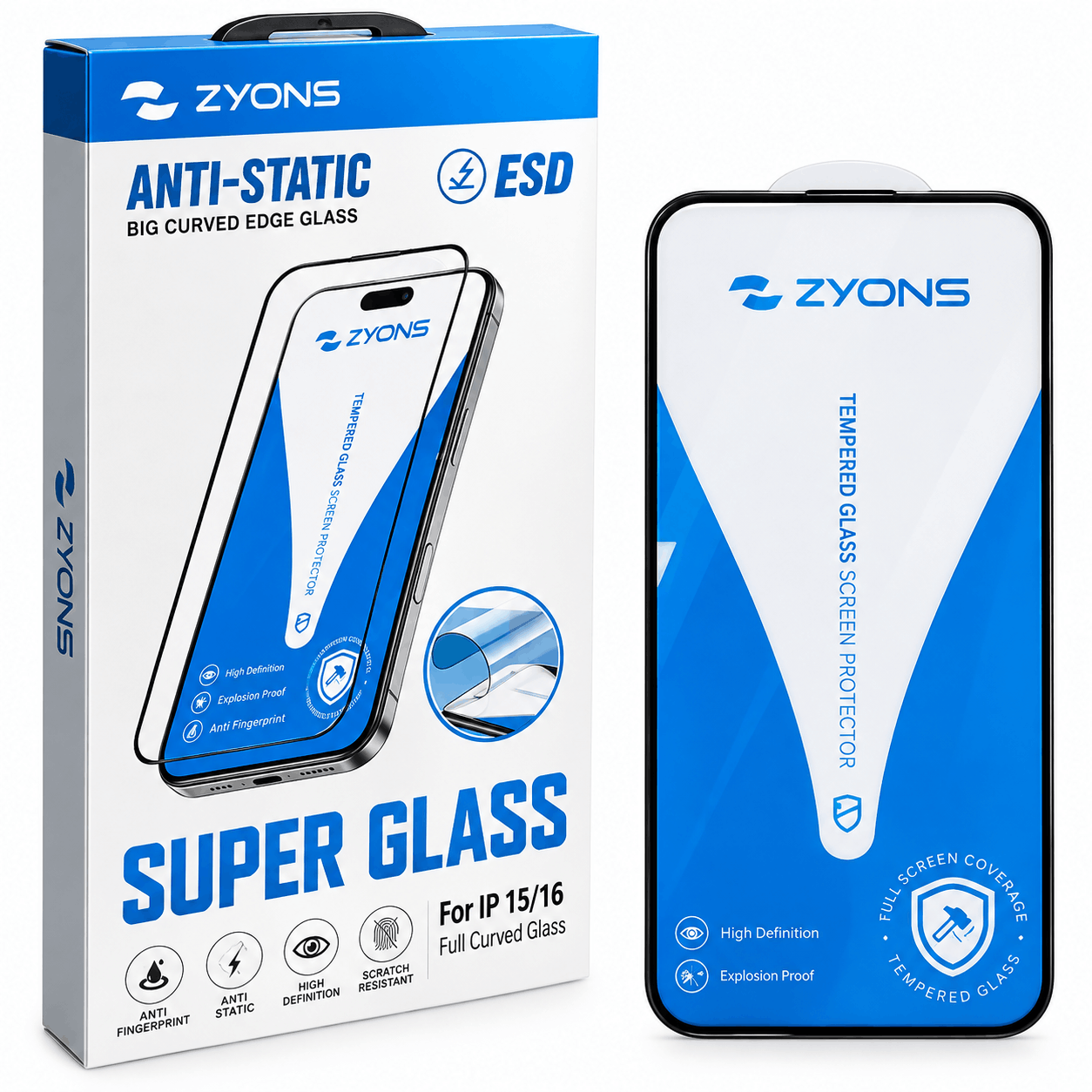 قیمت گلس آنتی استاتیک زاینس مدل ZYONS ANTI Static IPHONE 15/16