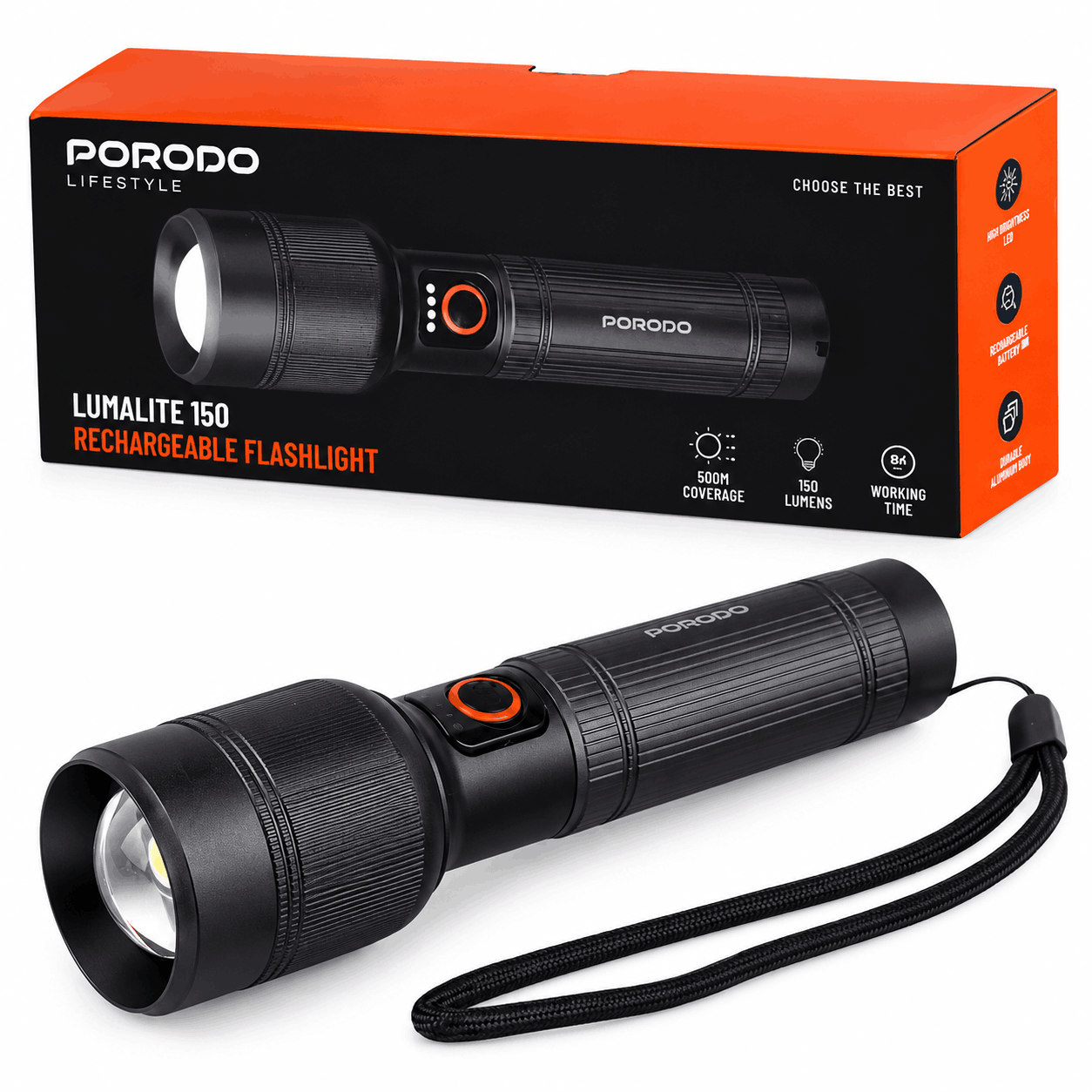 خرید چراغ قوه پرودو مدل PORODO PDFL2101GY LUMALITE 150
