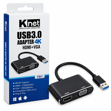 خرید  تبدیل USB3.0 به HDMI کی نت مدل KNET K-COUA30HV 4K 