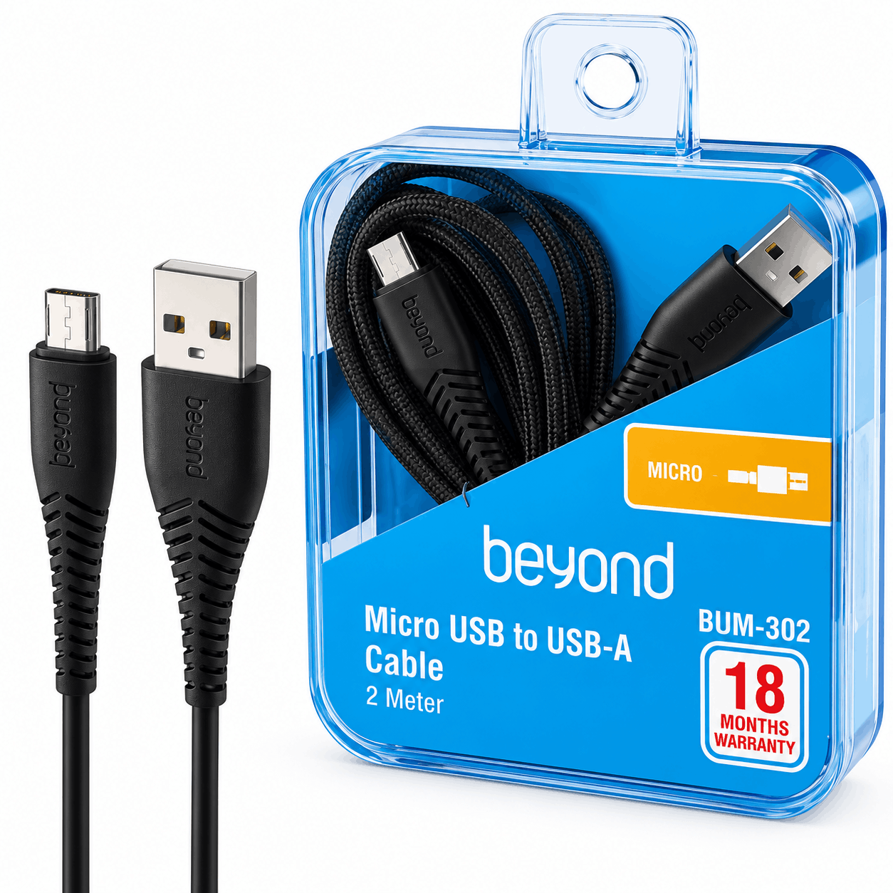 خرید کابل شارژ میکرو بیاند مدل BEYOND MICRO BUM-302 مشکی طول 2 متر