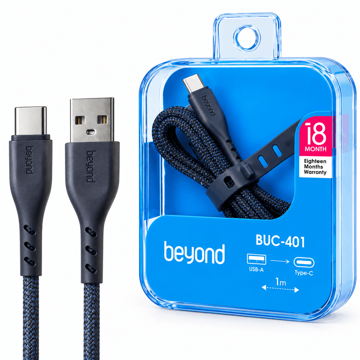 خرید کابل شارژ تایپ سی بیاند مدل BEYOND BUC-401 TYPE-C سرمه ای طول 1 متر