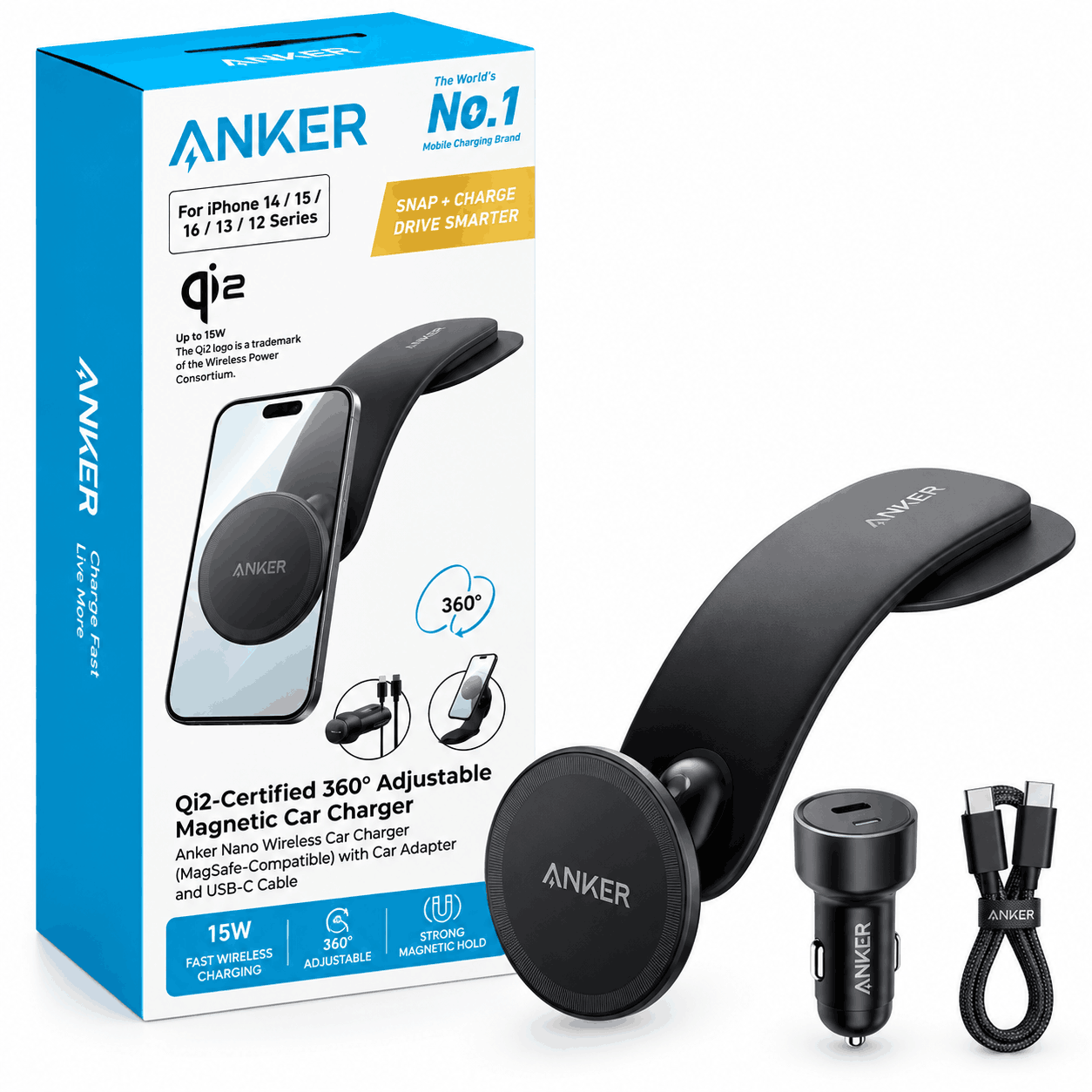 خرید هولدر شارژر وایرلس انکر مدل ANKER NANO B2216H11 15W مشکی