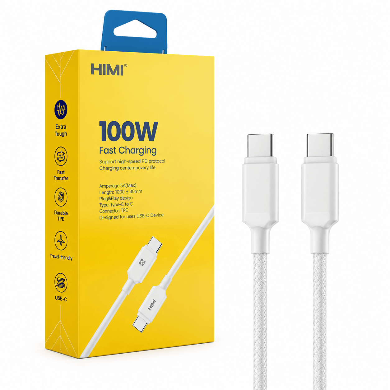 قیمت کابل شارژ دو سر تایپ سی هیمی مدل HIMI VQ-D40 Fast Charging 100W طول 1.5 متر