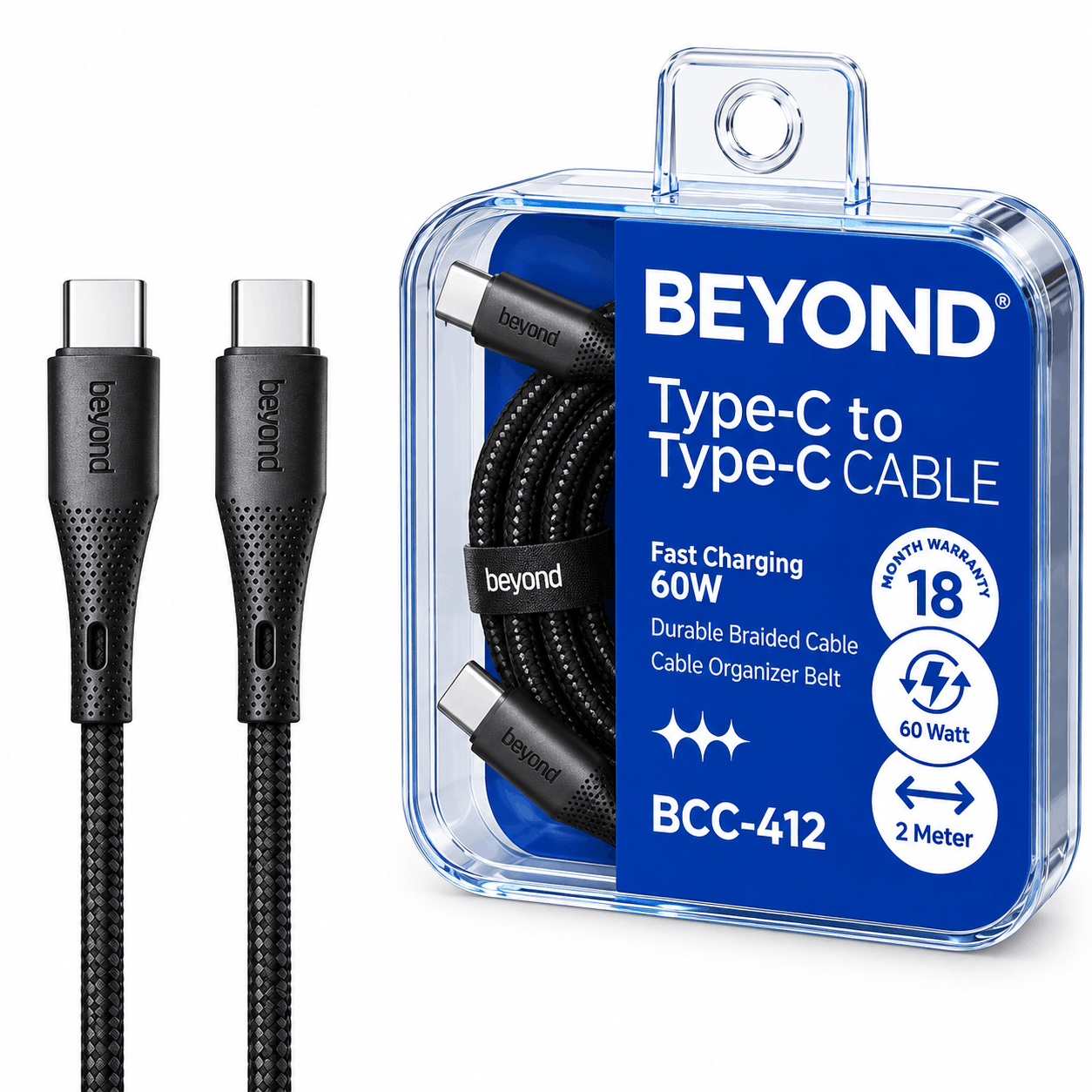 قیمت کابل شارژ دو سر تایپ سی بیاند مدل BEYOND BCC-412 60W مشکی طول 2 متر